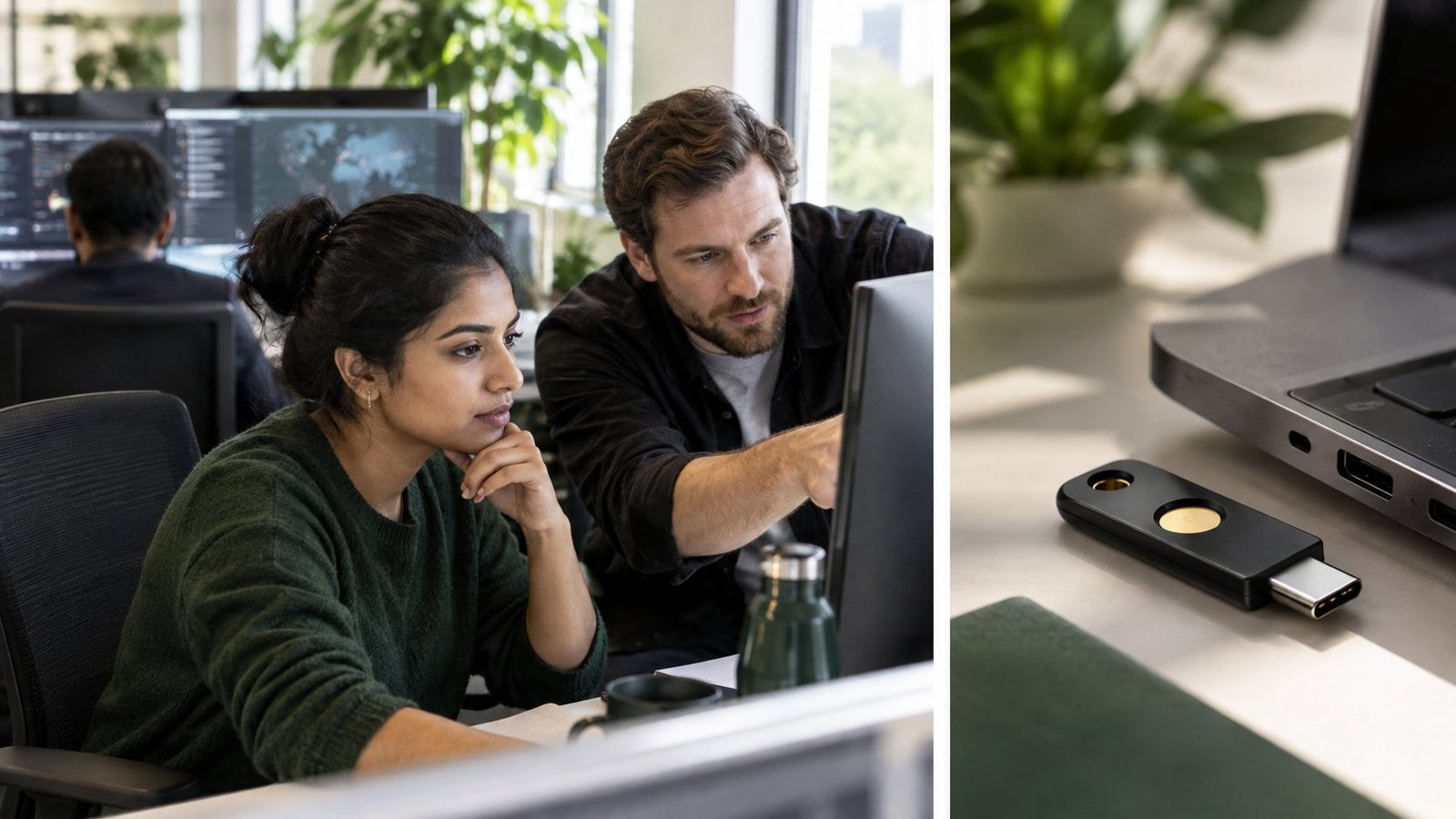 Illustrative collage of people and technology for Cybersecurity Talent